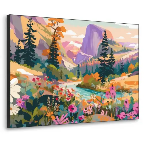 Rivier - Vallei vol bloemen - Levendig Textielframe zwart klein -3d