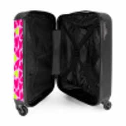 Roze en limoengroene hartjes op lichtroze achtergrond NBS - Handbagage koffer - Volwassenen Unisex middel -binnenkant