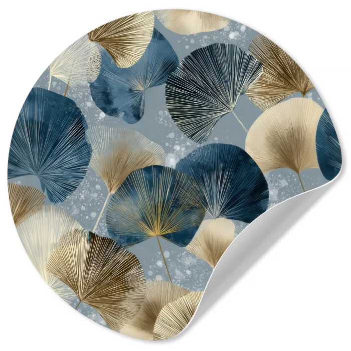 Bladeren - Abstract - Goud - Blauw Wandcirkel behangsticker klein -3d