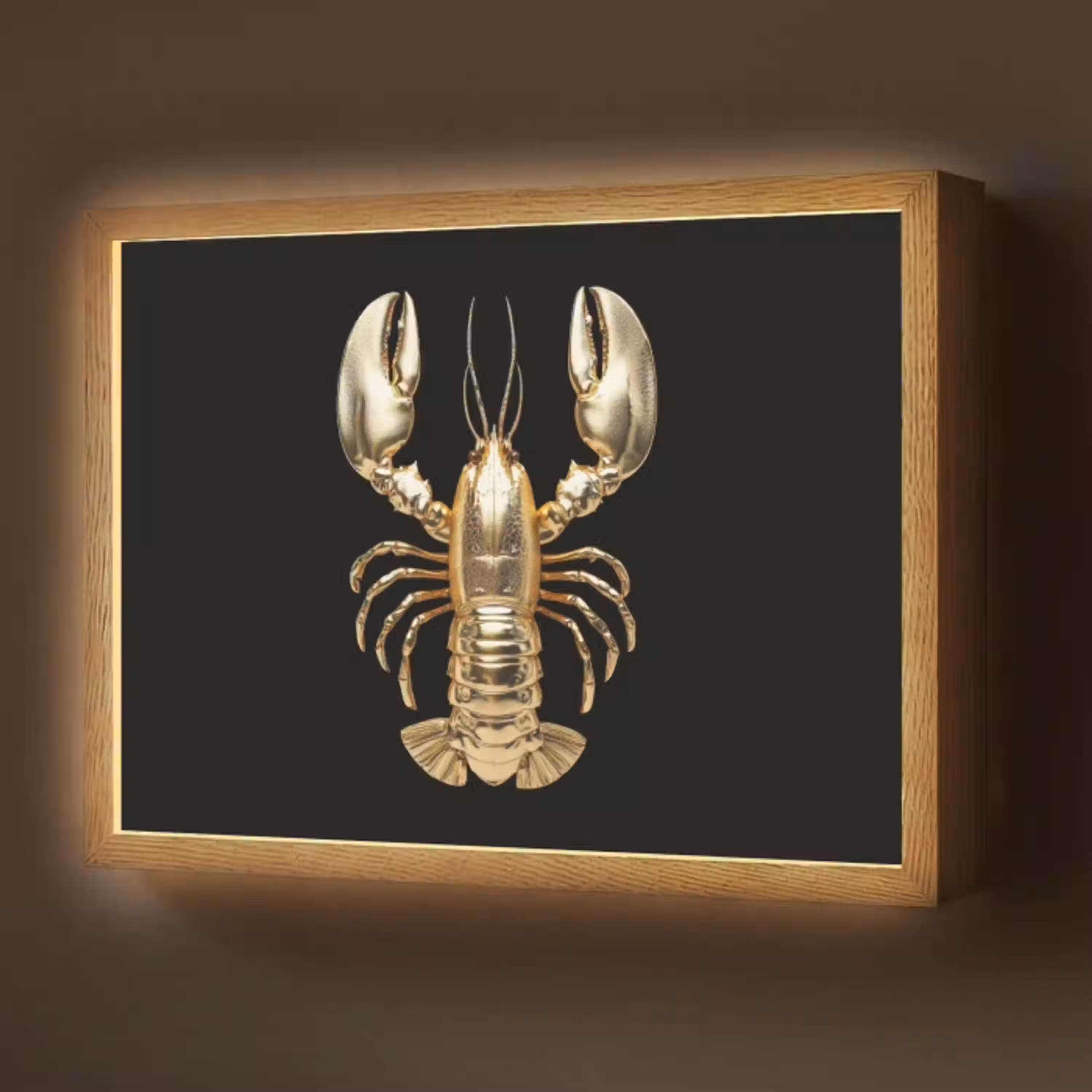 Kreeft - Goud - Textuur - Zwart Light Box met batterij (Wandlamp) middel -z3d_website
