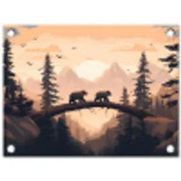 Beren - Bomen - Landschap - Zonsondergang tuinposter los doek klein -3d