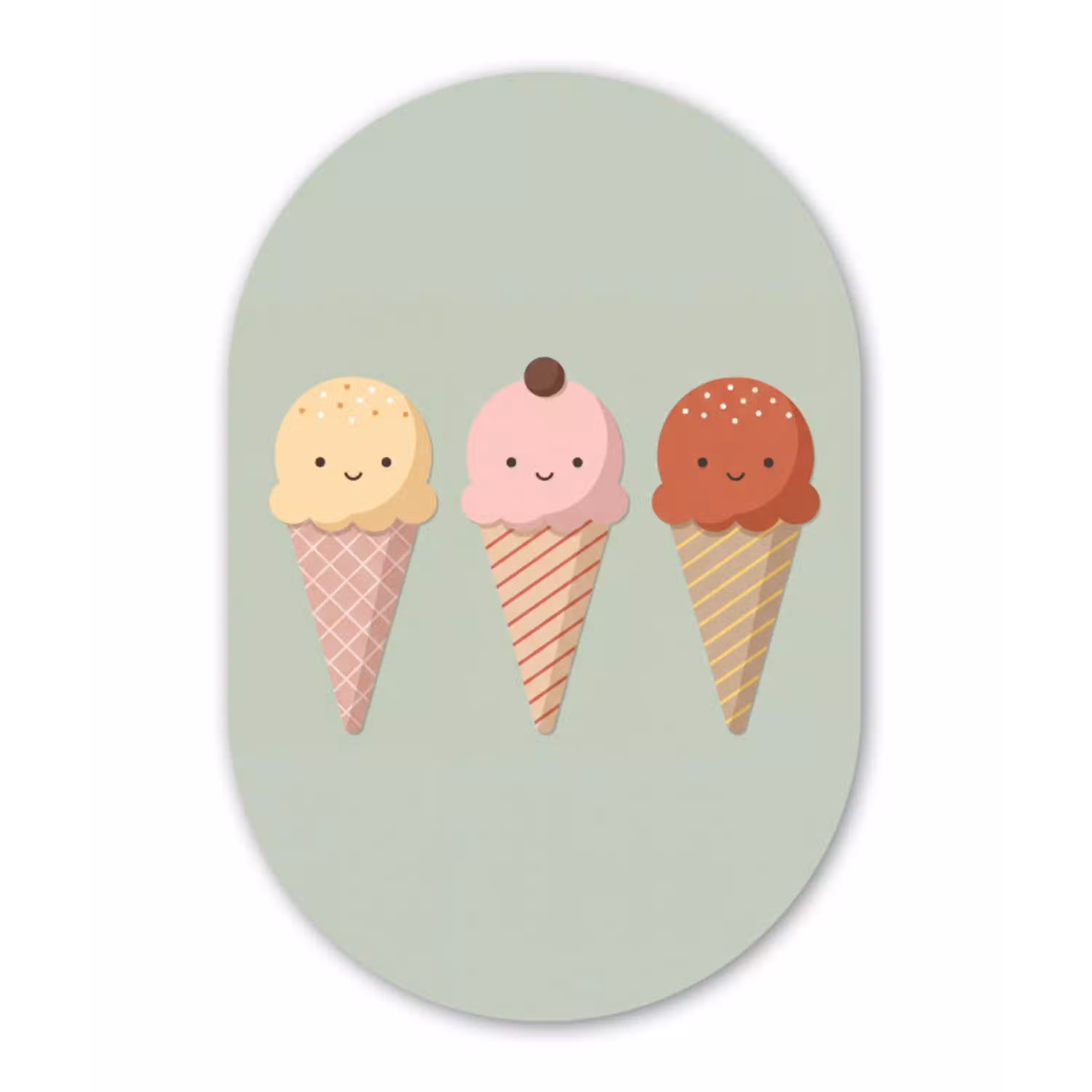 IJs - Hoorntjes - Eten - Illustratie - Vrolijk Wandcirkel Ovaal Forex klein -3d