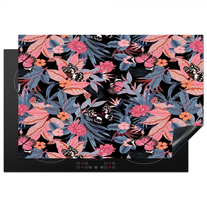 Zomer - Vlinder - Zwart - Roze Inductie beschermer vinyl 3mm klein 276 -3d