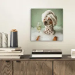 Hond - Bad - Champagne - Handdoek aluminium wit klein -sfeer1