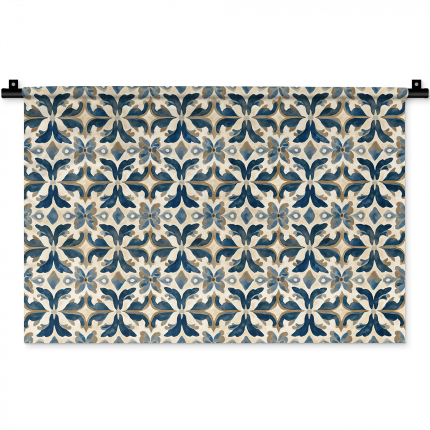 Tegel - Patroon - Blauw - Beige Wandkleed katoen klein 269 -zz3d