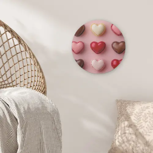 Macarons - Hartjes - Kleurrijk - Roze Akoestische PET Vilt - Rond klein -sfeer4