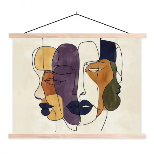 Abstract - Overlappende gezichten - Paars - Donkergroen textielposter latten blank klein -3d
