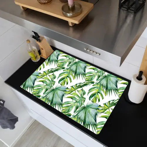 Bladeren - Monstera - Jungle - Tropical Inductie beschemer met haakjes klein -sfeer1