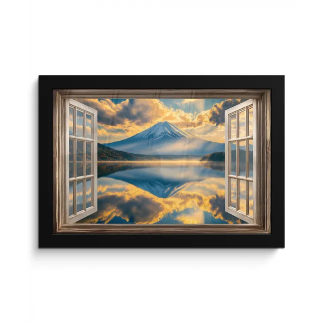 Doorkijk - Landschap - Bergen - Uitzicht - Raam fotolijst zwart zonder passe partout klein -3d