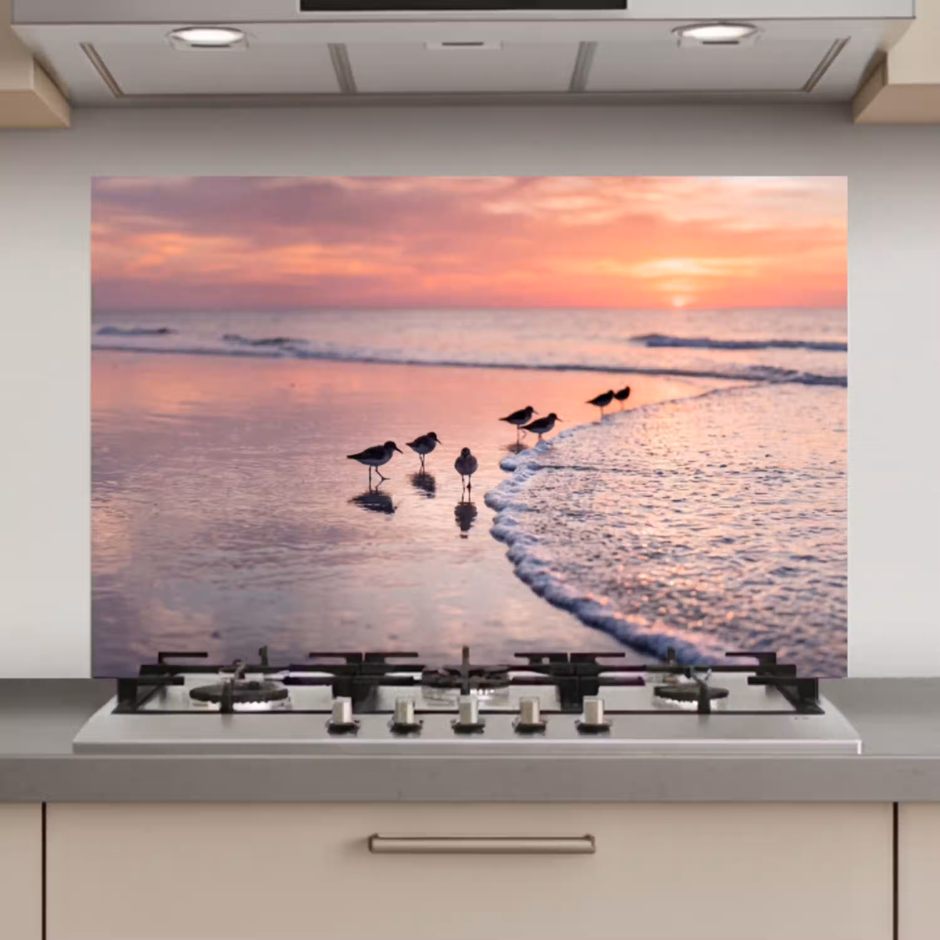 Meeuwen - Strand - Zee - Roze keuken achterwand spatscherm klein -3d_website