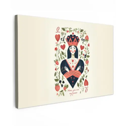 Speelkaart - Hartenkoningin - Bloemen - Hartjes canvas 2cm klein -z3d