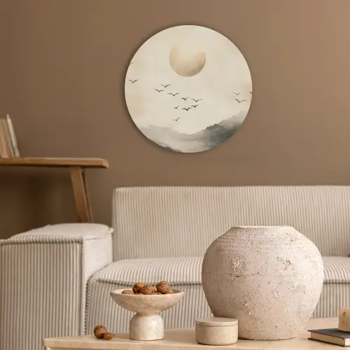 Landschap - Japandi - vogel Akoestische PET Vilt - Rond klein -sfeer1