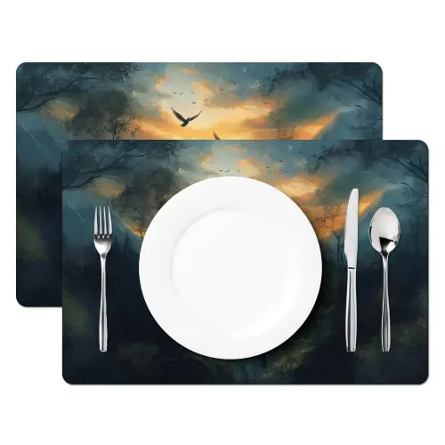 Vogels - Zon - Bomen - Groen Placemat vinyl groot -zzsfeer2_Kitchenyeah-website