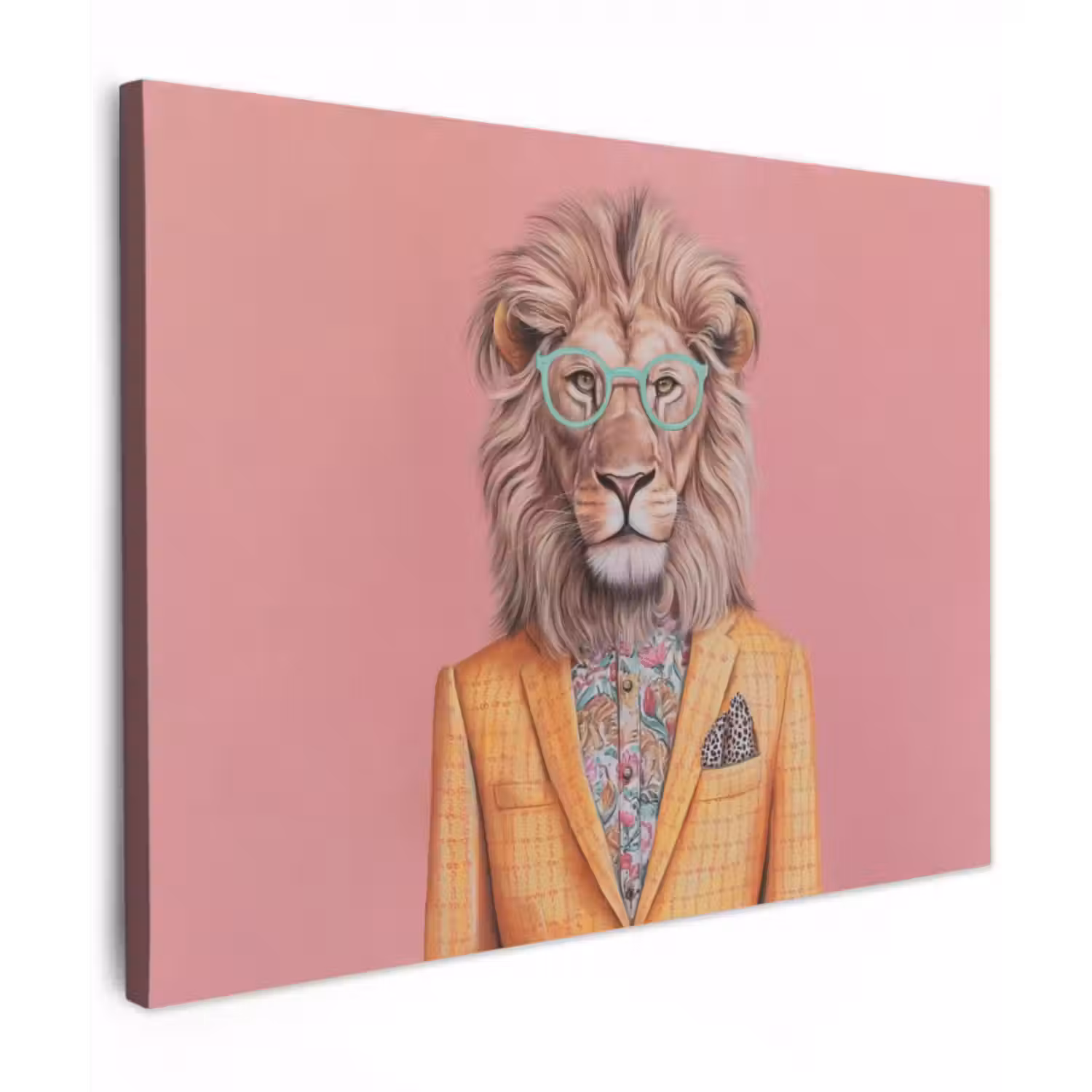 Leinwandbild - Löwe - Anzug - Kariert - Brille