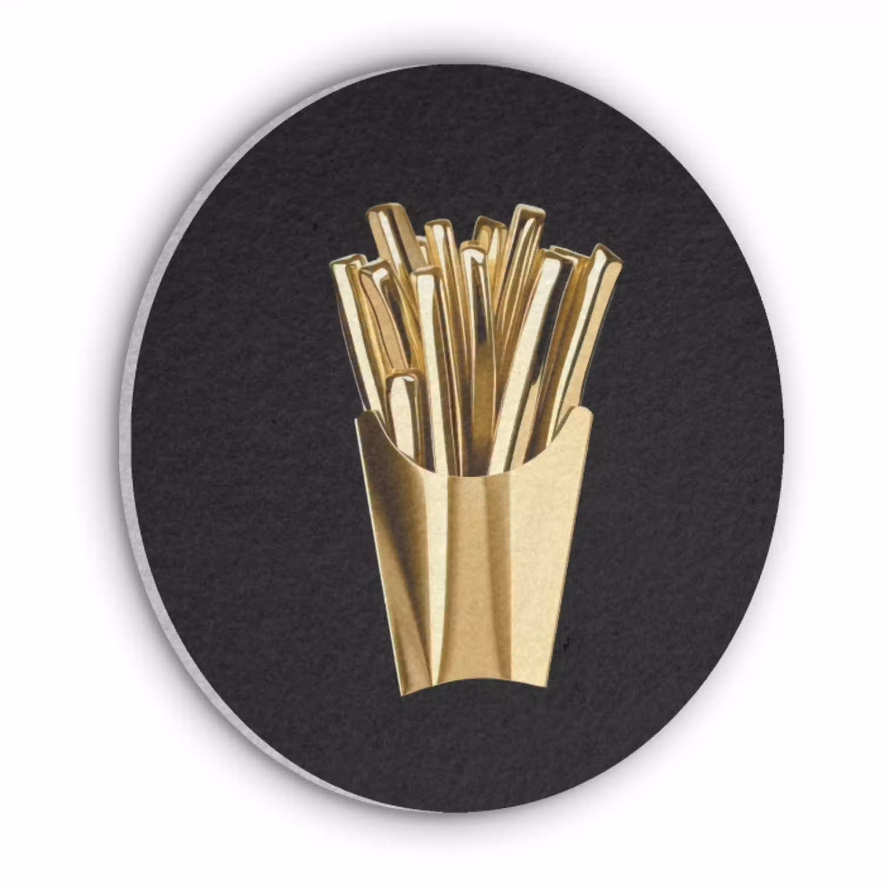 Friet - Goud - Chrome - Eten Akoestische PET Vilt - Rond klein -3d