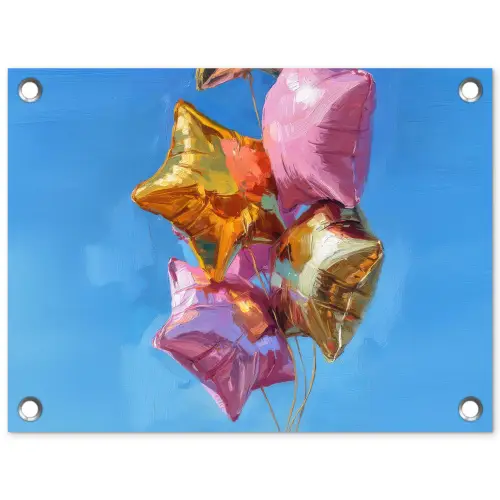 Ballonnen - Goud - Stervorm - Roze tuinposter los doek klein -3d