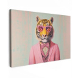 Tijger - Strik - Jasje - Roze Tuinposter op houten frame 2 cm dik klein -3d