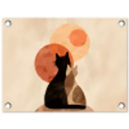 Katten - Zwart - Abstract - Cirkels tuinposter los doek klein -3d