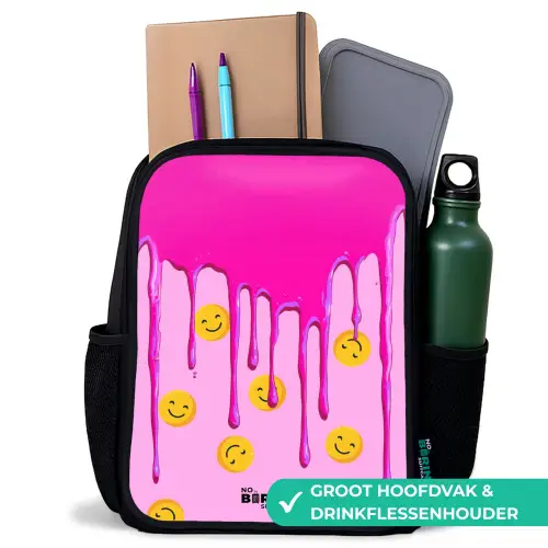 Verf - Smiley - Roze Rugzak - Zwart middel -inhoud_NL