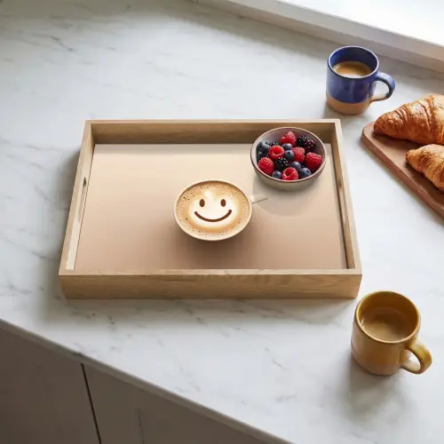 Koffie - Melkschuim - Lach - Beige Dienblad Rechthoek middel -sfeer2