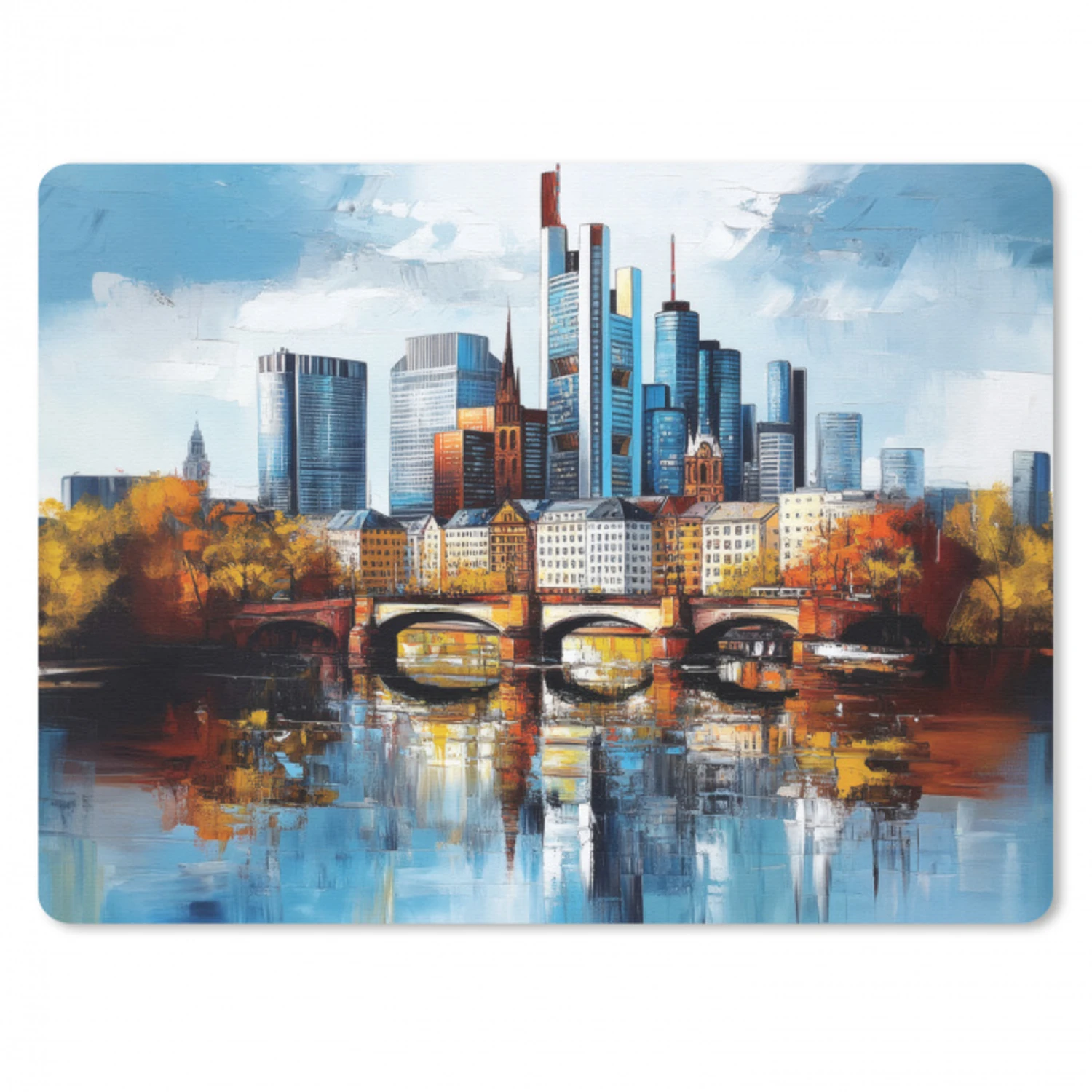 Bomen Frankfurt- Stad - Skyline - Brug muismat rubber klein -3d