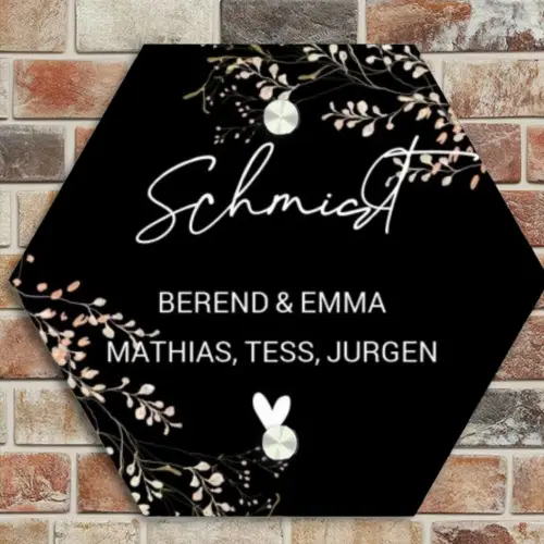 Botanisch - Zwart - Sierlijk Naambord Hexagon klein -sfeer2