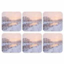 Rivier - Winter - Landschap - Sneeuw - Zonsopgang onderzetter kurk middel -3d