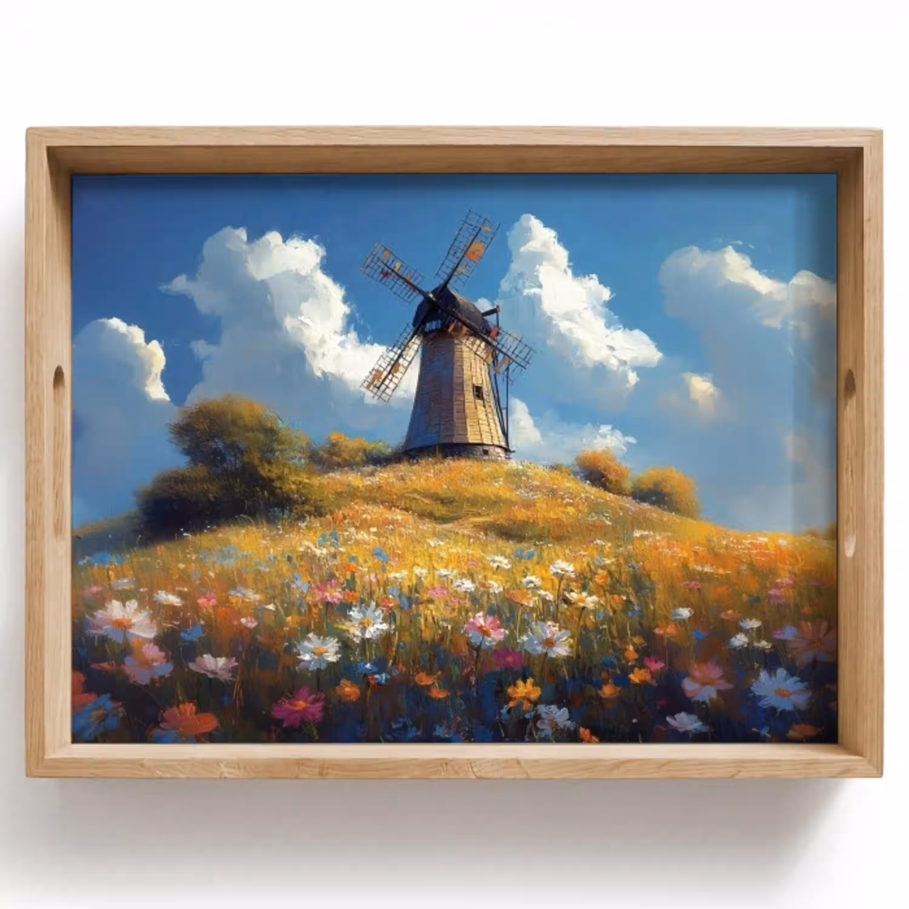 Windmolen - Heuvel - Bloemen - Kleurrijk Dienblad Rechthoek middel -z3d_shopping
