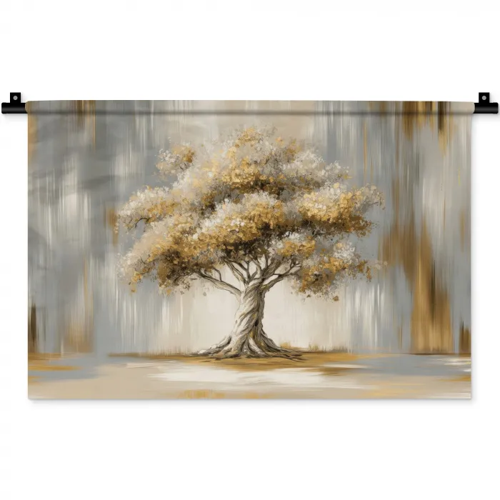 Boom - Bladeren - Abstract - Wit Wandkleed katoen klein -zz3d