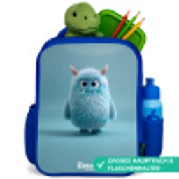 Blauw pluizig monster met hoorns Kinderrugzak - Blauw middel -inhoud_DE