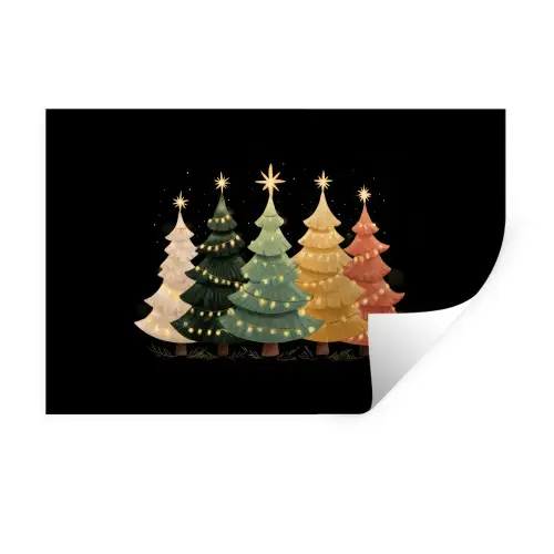 Kerstbomen - Kleurrijk - Lichtjes - Ster Muursticker klein -3d