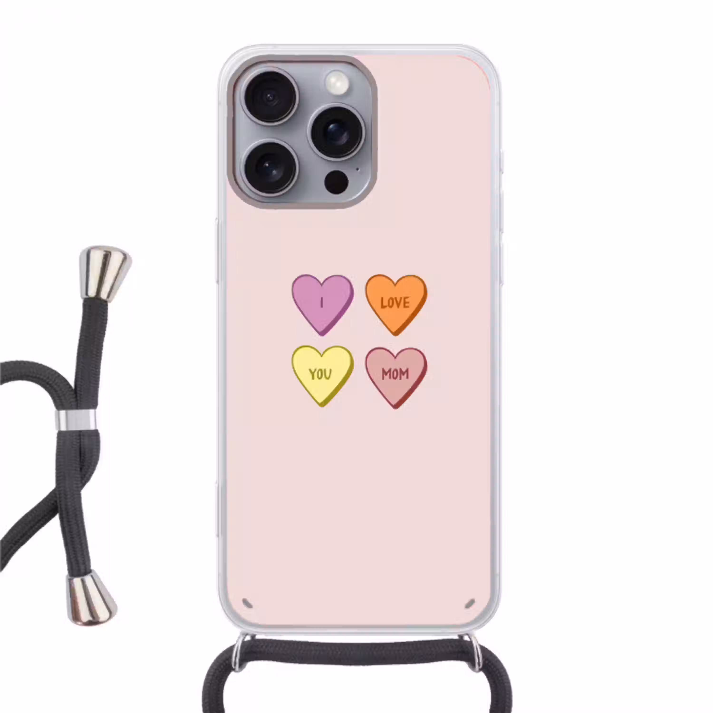 Hartjes - Pastel - Liefde - Moeder Hoesje iPhone 16 Pro Max met koord klein -3d