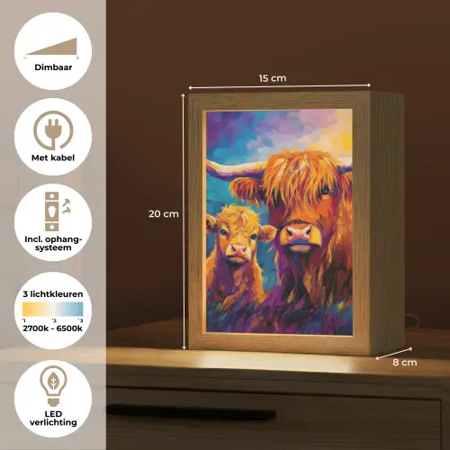 Schotse hooglander - Koeien - Dieren - Kunst Light Box met kabel (Tafellamp) klein -USP_NL