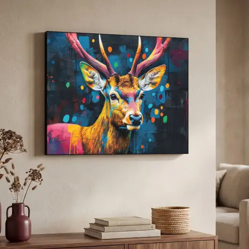 Graffiti - Hert - Dier - Kleurrijk Textielframe - compleet frame klein -sfeer3