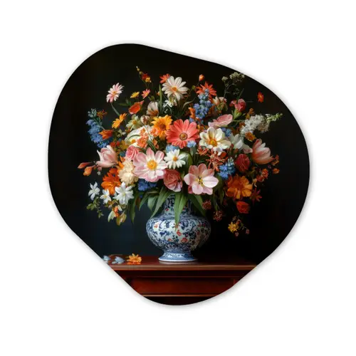 Boeket - Roze - Bloemen - Vaas Wandcirkel Organisch Forex 3mm klein -3d