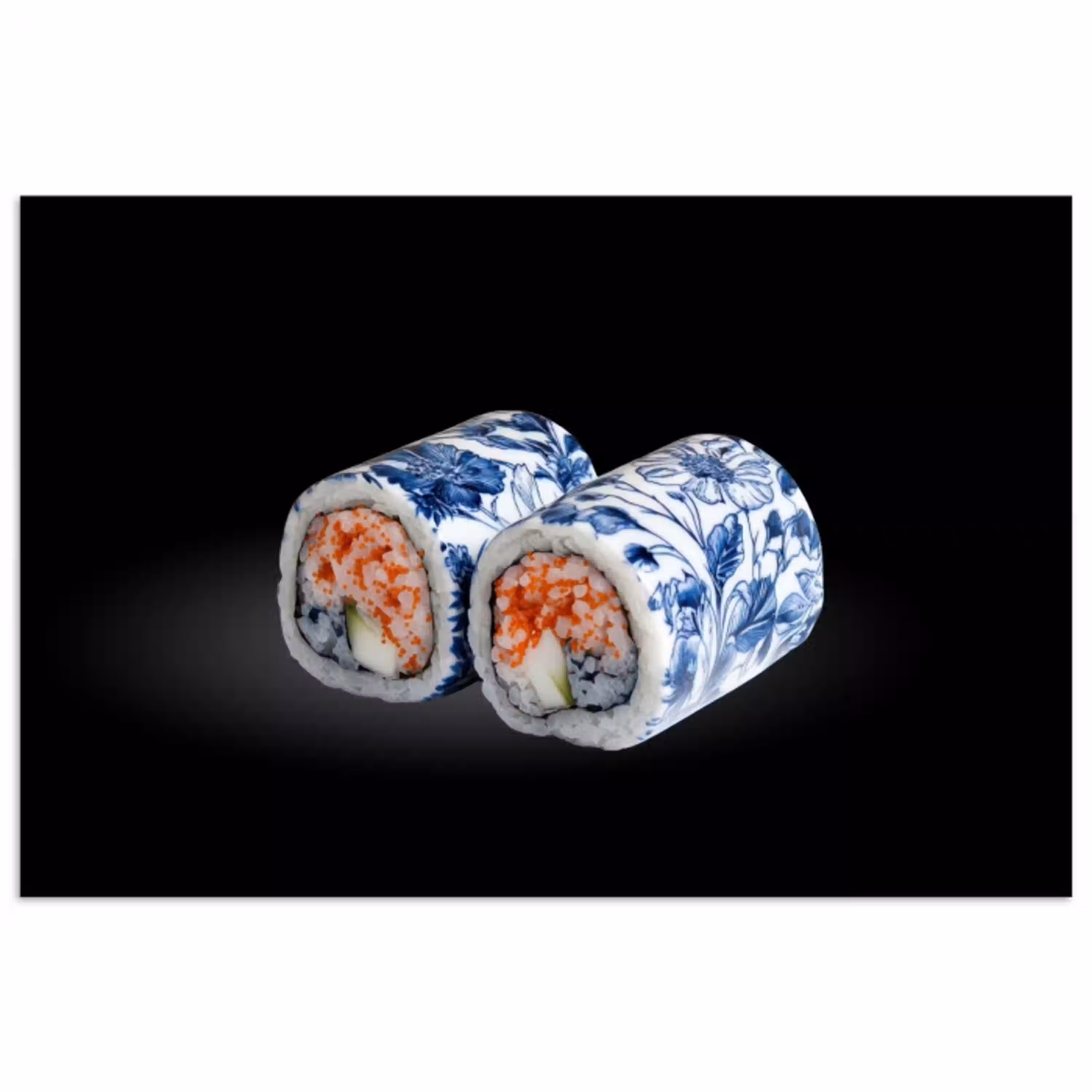 Sushi - Delfts blauw - Rijst - Vis - Elegant poster papier klein -3d