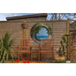 Strand - Doorkijk - Tropisch -  Strandstoel Wandcirkel tuinposter met ringen klein -buiten3