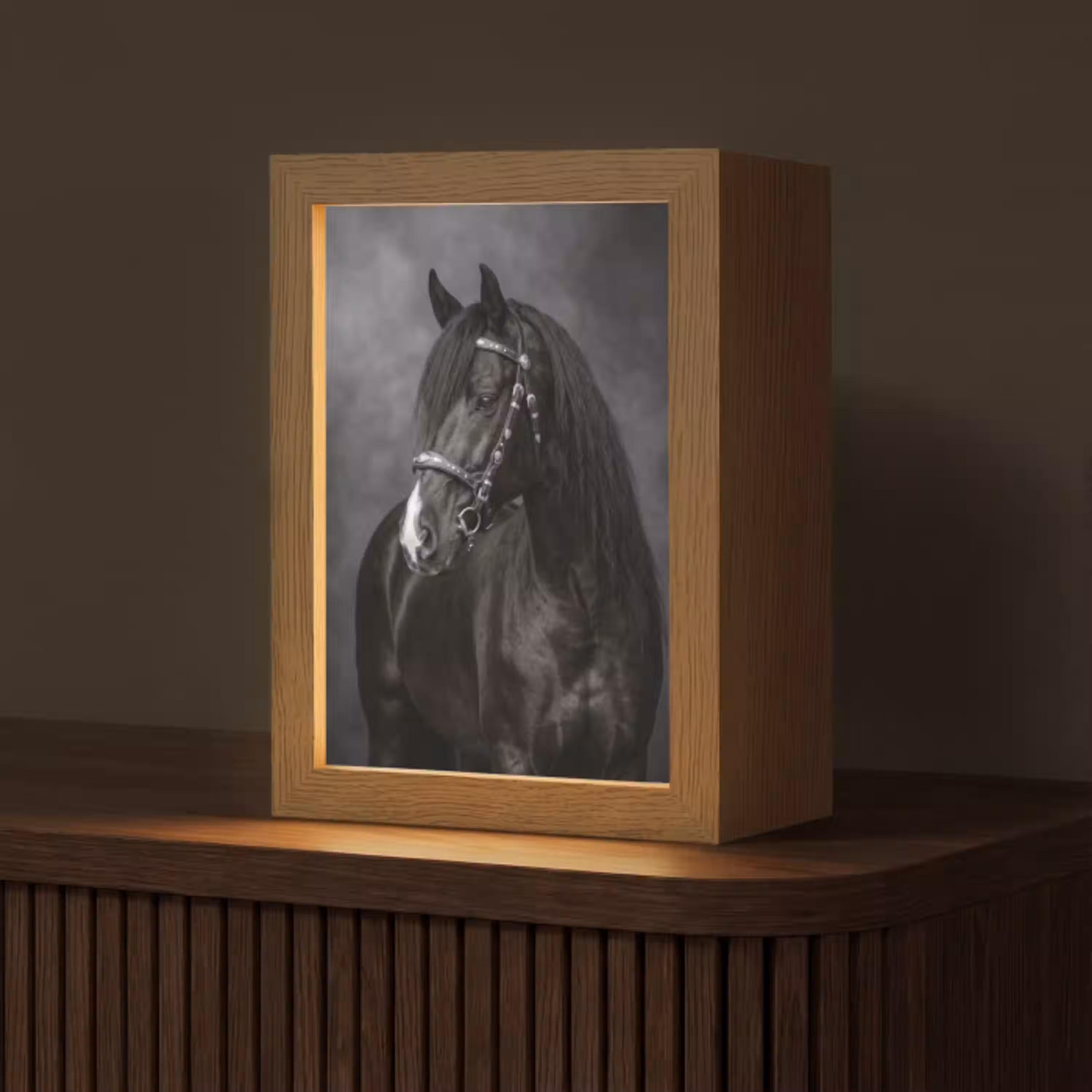 Portret - Paard - Zwart Light Box met kabel (Tafellamp) klein -z3d_website