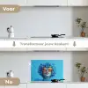 Vrouw - Bloem - Blauw - Modern - Bril - Portret keuken achterwand spatscherm klein -voor_na_NL