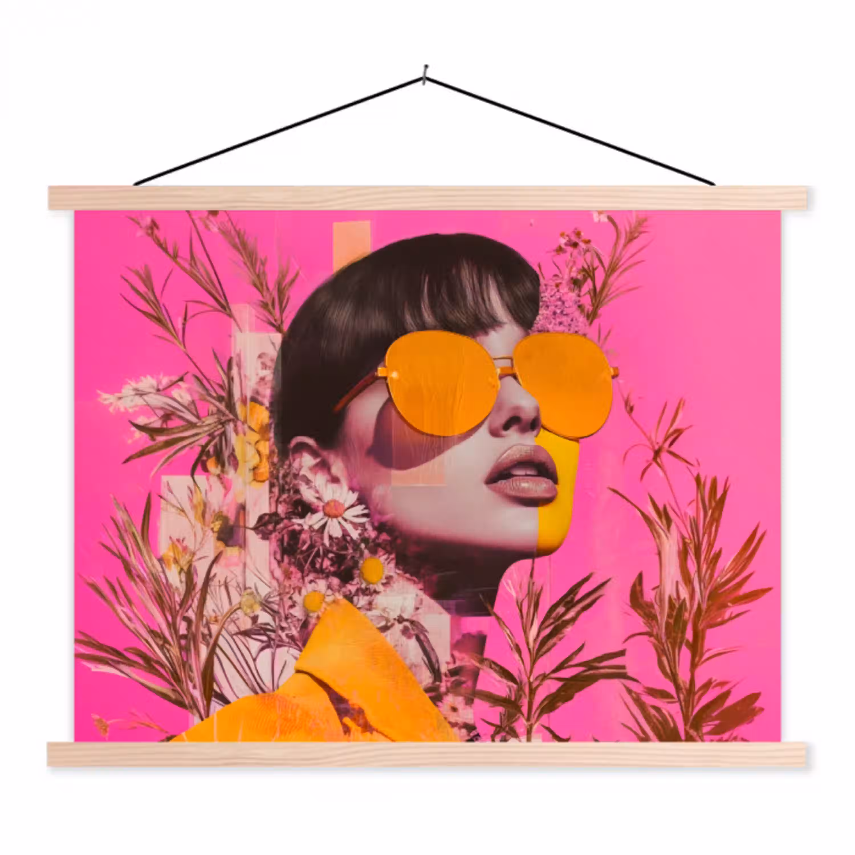 Zonnebril - Oranje - Vrouw - Planten textielposter latten blank klein -3d