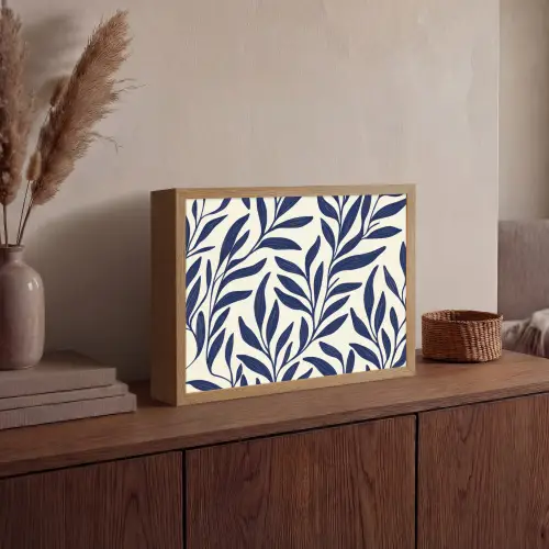Bladeren - Klimop - Donkerblauw Light Box met batterij (Wandlamp) middel -sfeer2