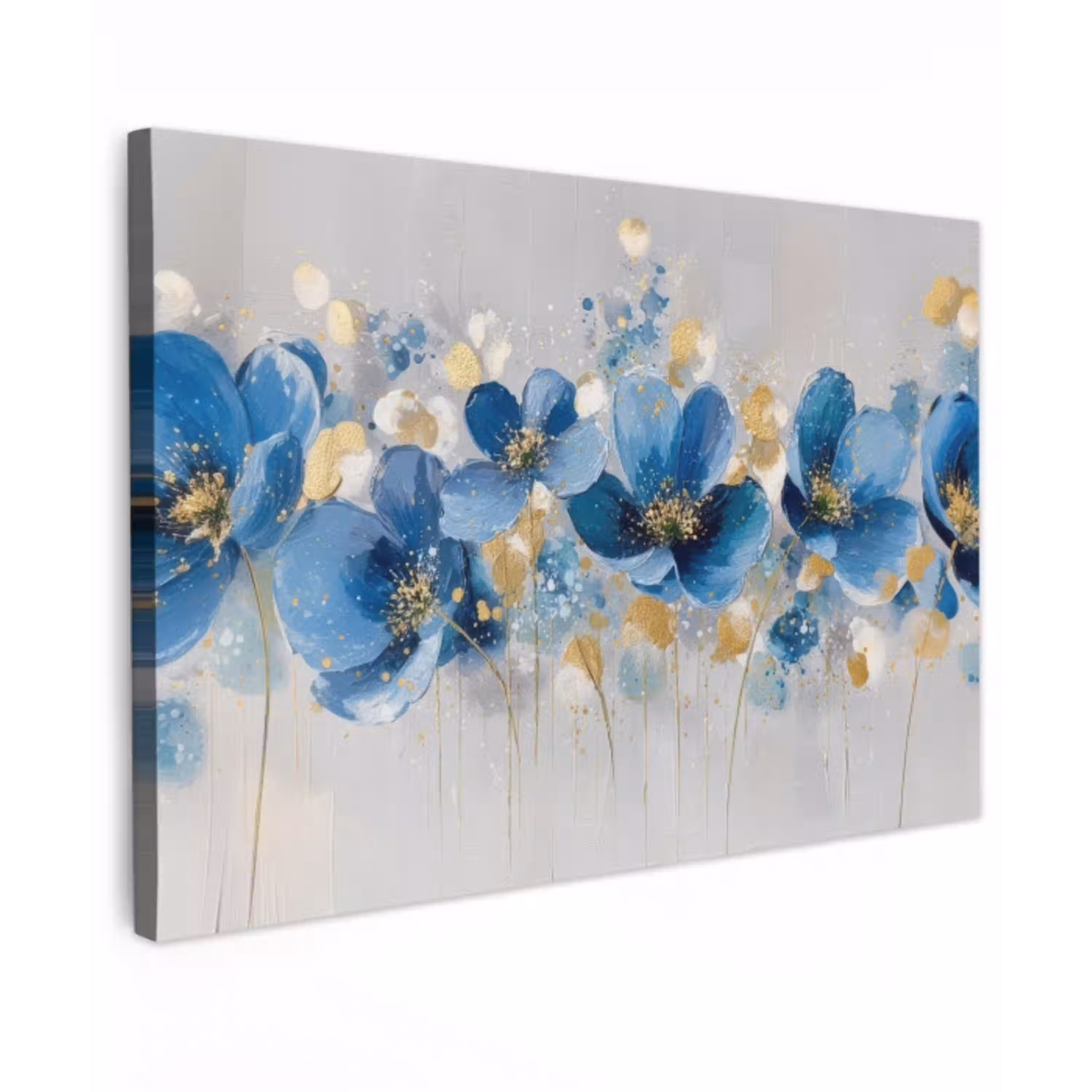 Bloemen - Blauw - Abstract canvas 2cm klein -z3d
