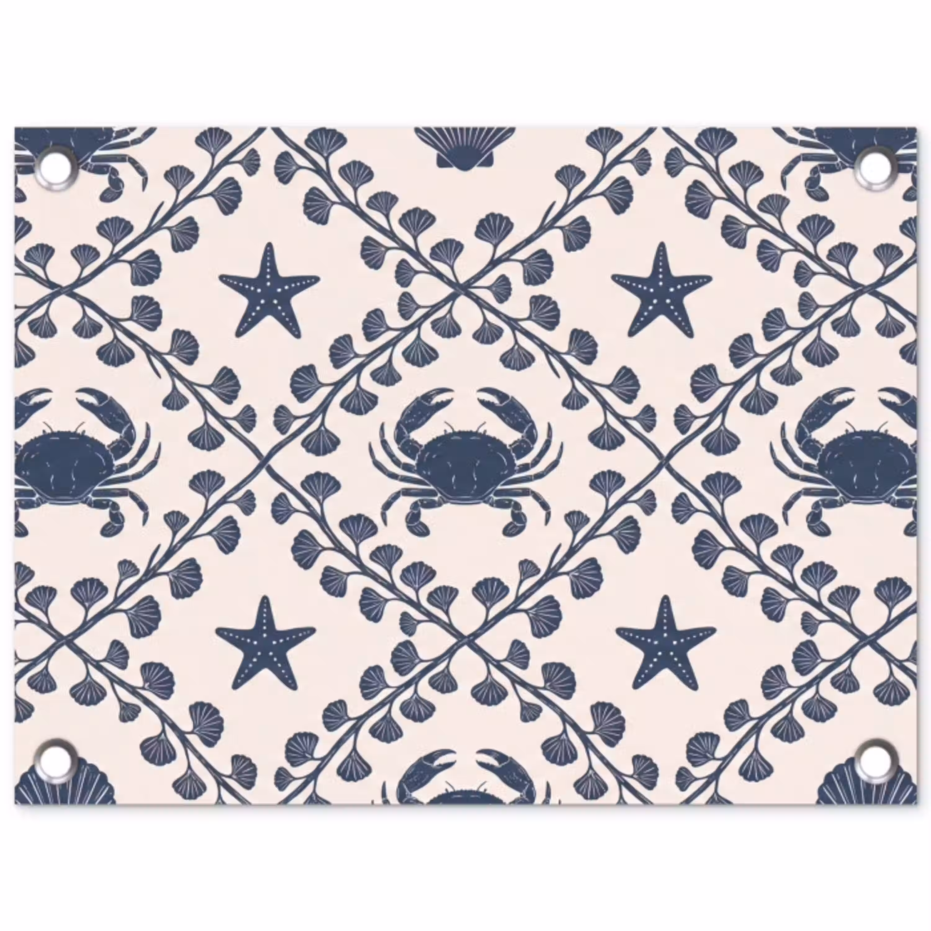 Zee - Krab - Zeester - Patroon - Blauw tuinposter los doek klein -3d