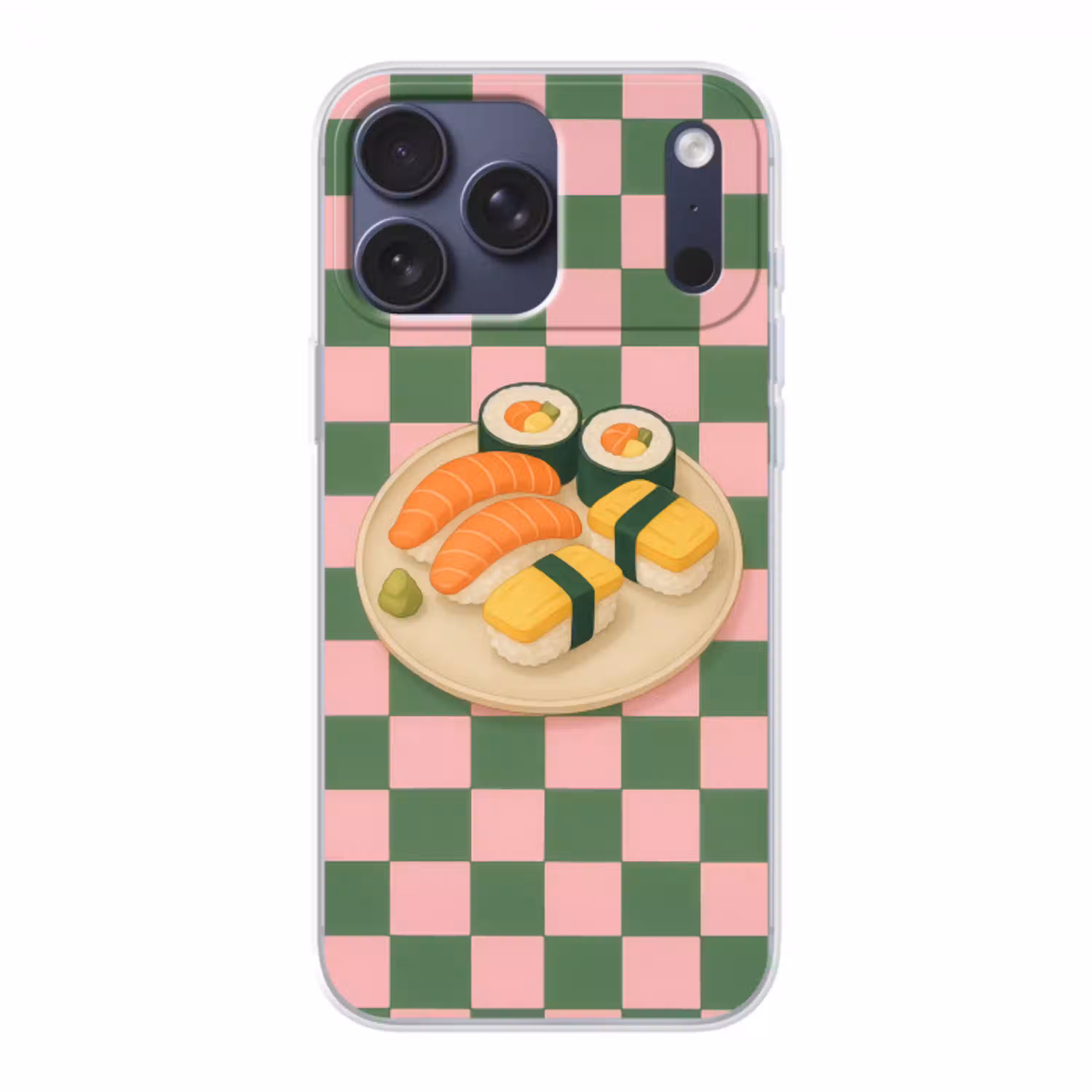 Sushi - Bord - Geblokt - Groen Telefoonhoesje iPhone 17 Pro Max klein -3d