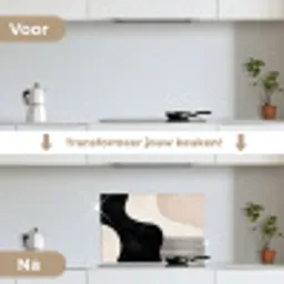 Abstract - Japandi - Beige - Modern keuken achterwand spatscherm klein -voor_na_NL