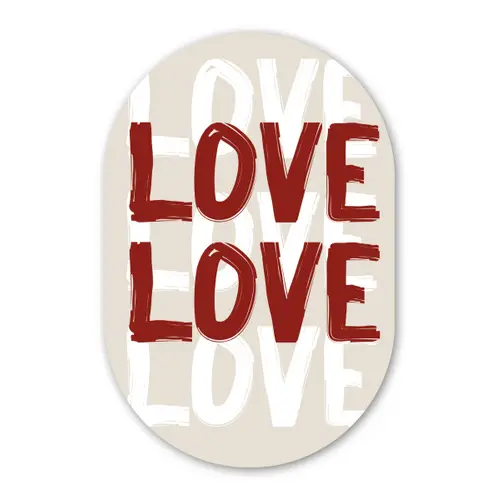 Love - Rood - Tekst Wandcirkel Ovaal Glas middel -3d