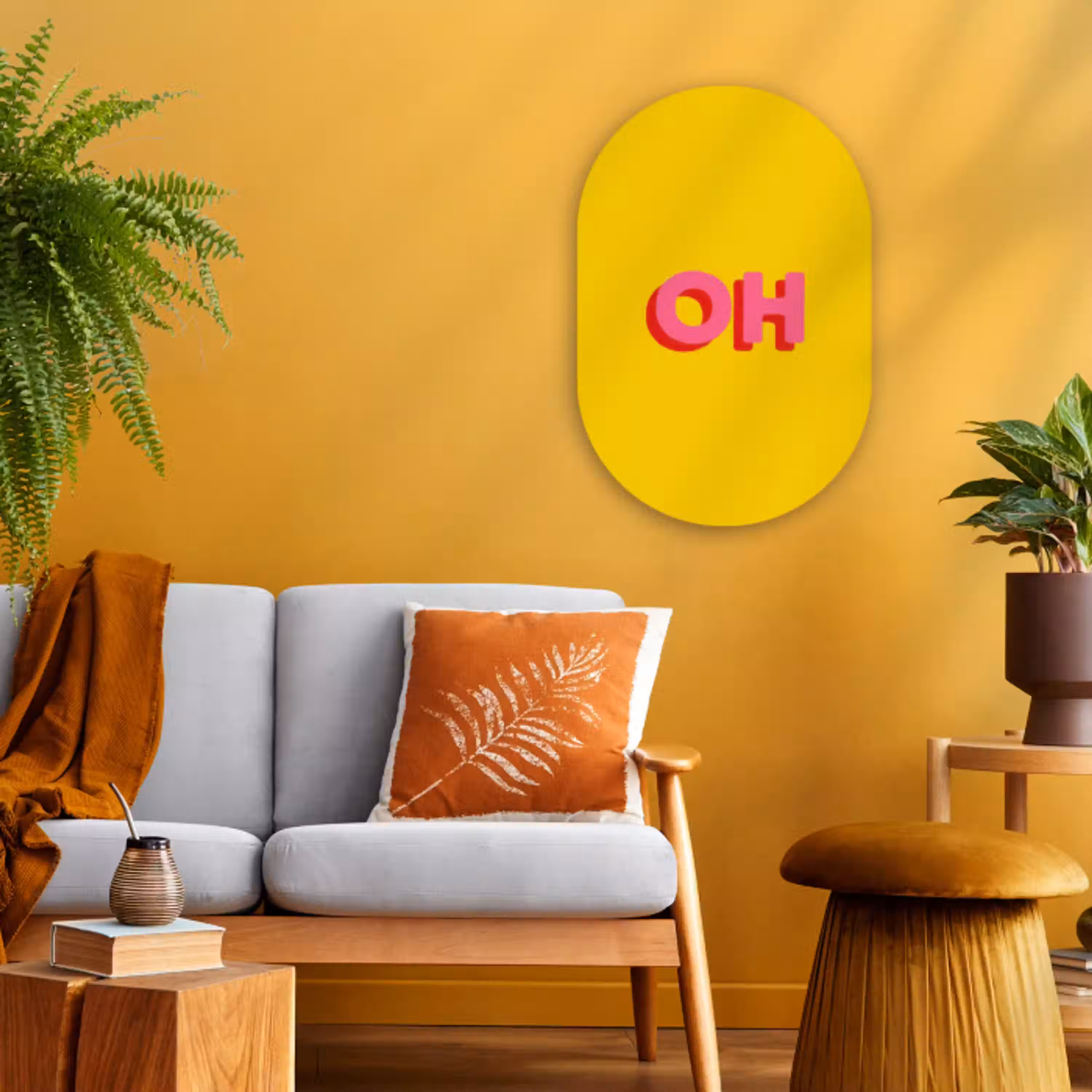 Geel - Roze - Oh - 3D Wandcirkel Ovaal Forex klein -sfeer4
