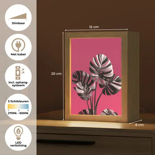 Bladeren - Rond - Roze Light Box met kabel (Tafellamp) klein -USP_NL