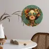 Vrouw - Bloemen - Vlinders - Natuur - Vintage Wandcirkel behangsticker klein -sfeer3