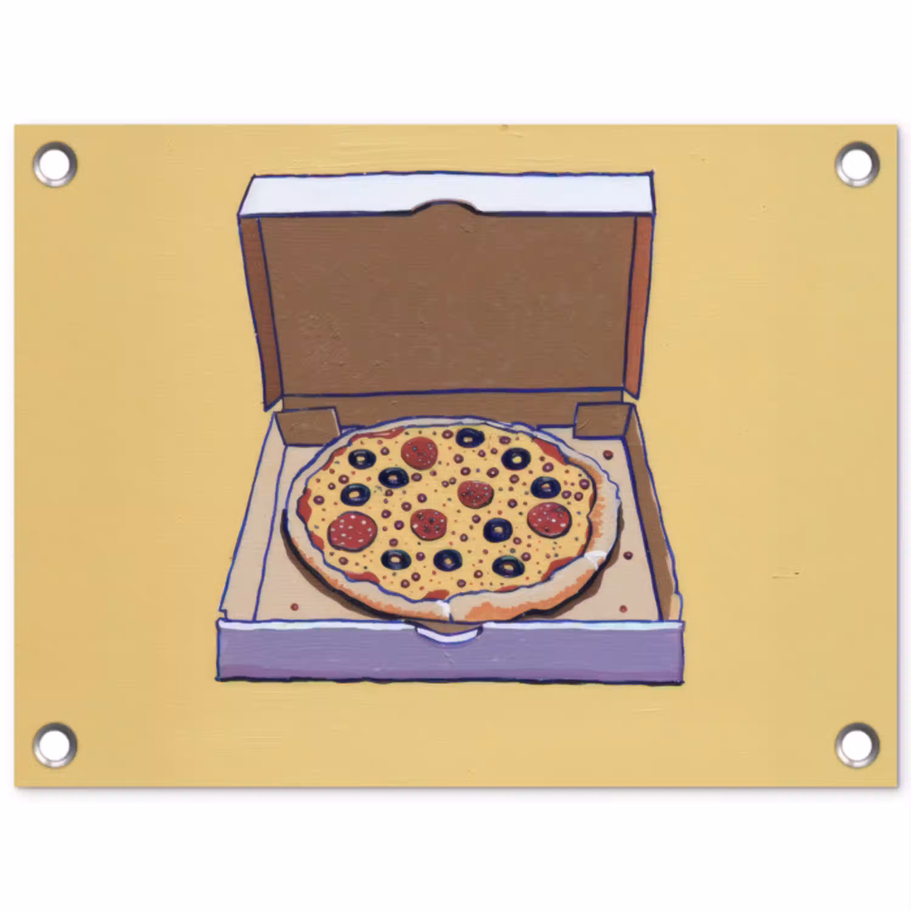 Pizza - Doos - Salami - Illustratie tuinposter los doek klein -3d